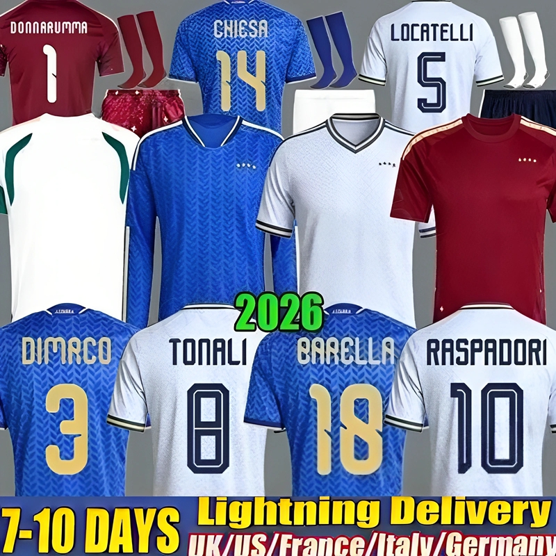 2026 World Cup Kit Italy Jersey Soccer Jerseys Men Kids Football Shirts Away Home RETEGUI BARELLA FRATTESI PELLEGRINI Set Goalkeeper