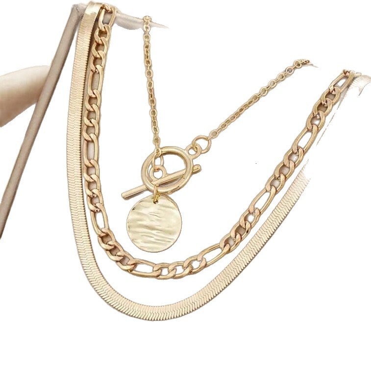Luxury Brand Designer Jewelry European And American Hot-Selling Jewelry Coin Snake Bone Chain Three-Layer Necklace For Women Vintage Multi-Layer Coin 