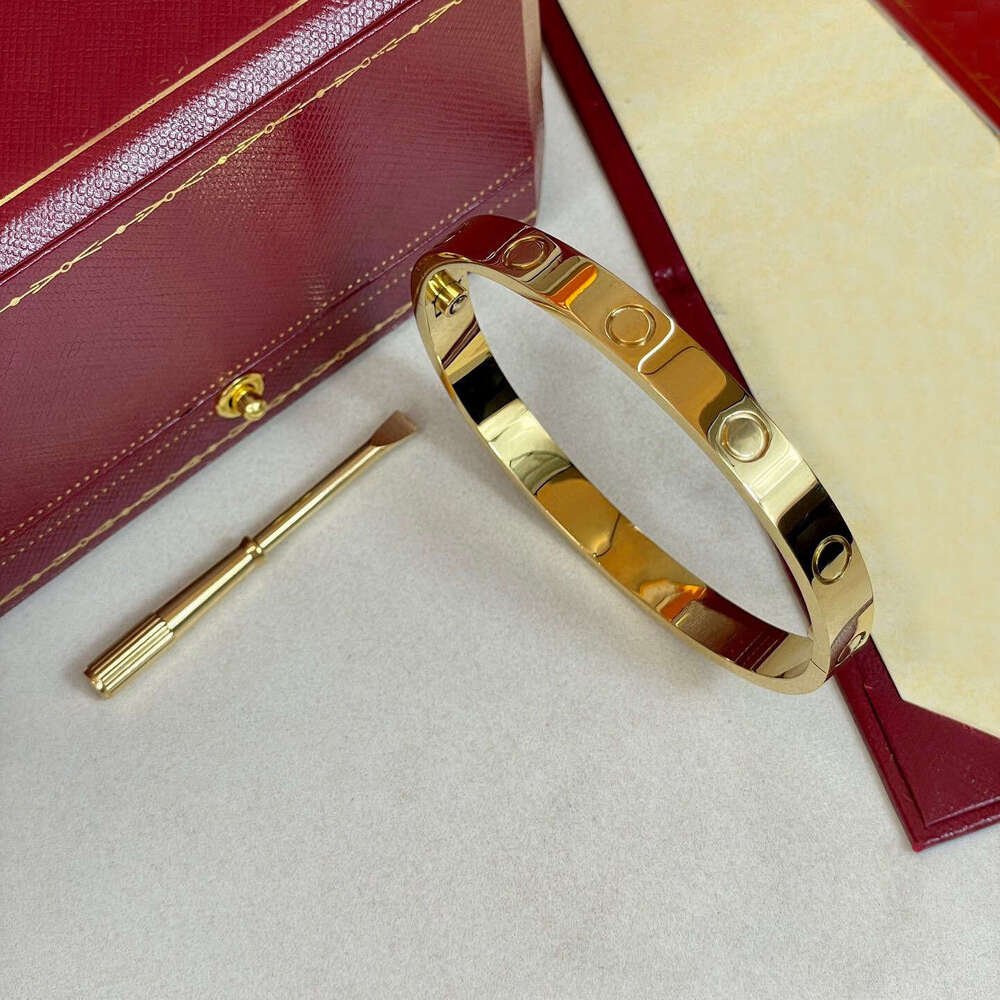 Box Size 15-22 Screw Bangle Designer For Women Men With Screwdriver Plated Gold High Polished Plane Cuff Bracelet 6MM Wide Jewelry Woman Christmas Gift
