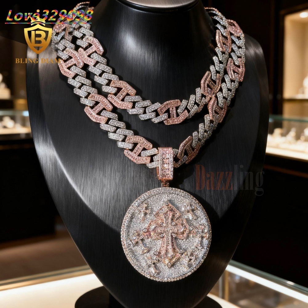 Hip hop fashion cross pendant necklace; rap hip hop style pendant; inlaid VVS moissanite 925 pure silver pendant exquisite jewelry in stock