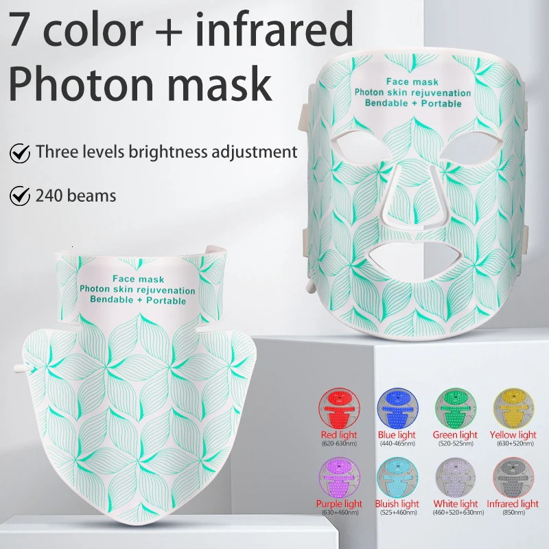 7 Colors Infrared LED Face Mask and Neck Red Light Therapy Anti Aging Wrinkle Acne Pore Oil Control Skin Tighten Whiten 260104