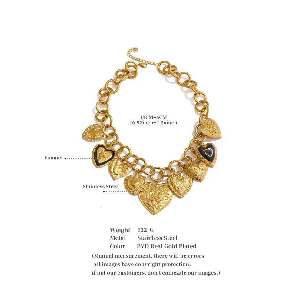 Statement Stainless Steel Charms Heart Pendant Necklace Waterproof 18K Gold PVD Plated Stainless Steel Collar Jewelry 260107