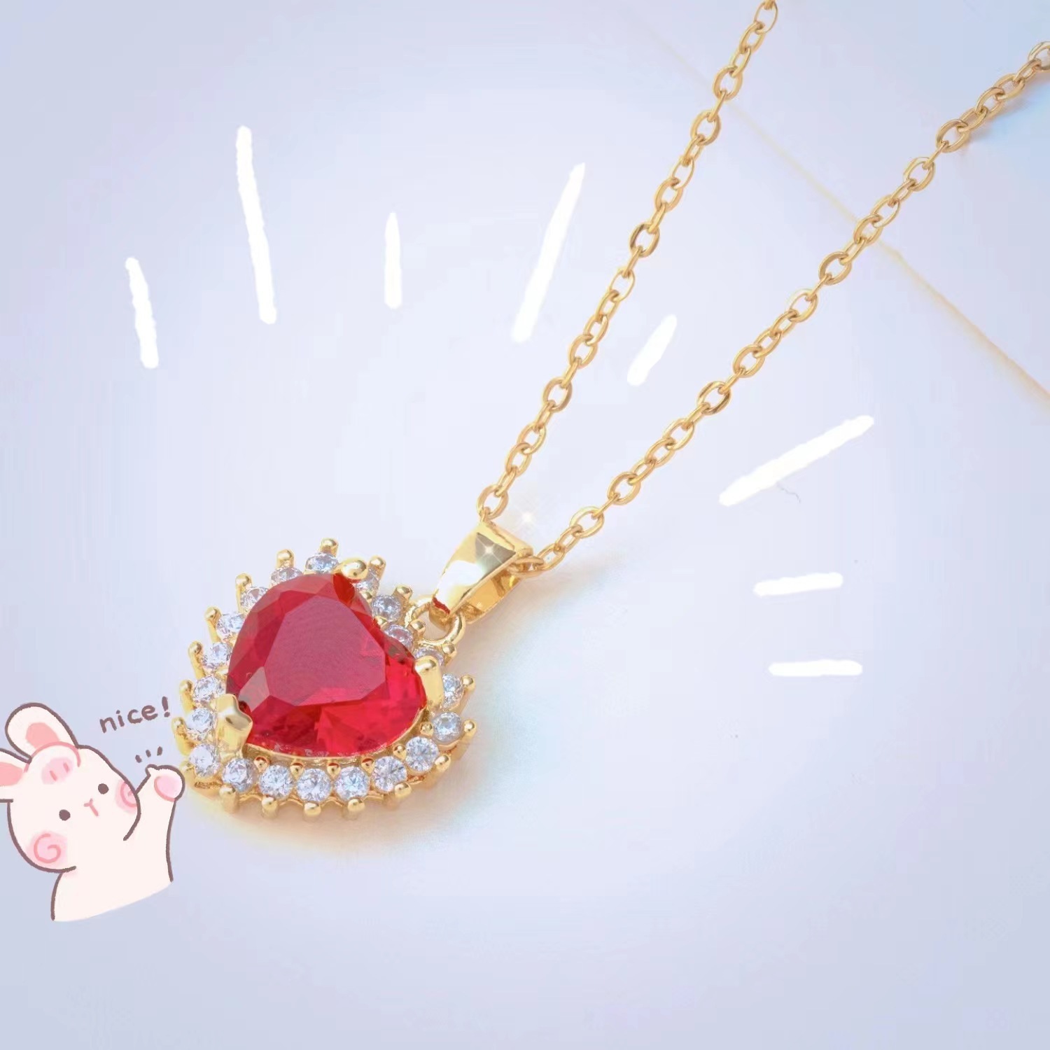 Luxury Brand Designer Jewelry Ruby Heart Necklace For Women, High-End Versatile Fashion Micro-Paved Pendant, Tiktok Internet Celebrity Live Streaming 
