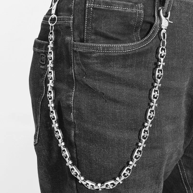 Punk Skull Cross Pants Chain Heavy Waist Men Cool Jeans Chain Keychain Wallet Chain Gothic Biker Fashion Accessories 260107