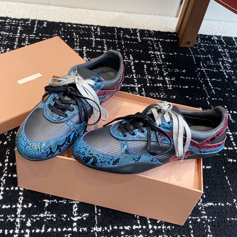 Famous designer sneakers womens casual flat shoes genuine leather women Mary Jane shoes blue striped leather upper rubber soft sole Luxury miss moral training shoes