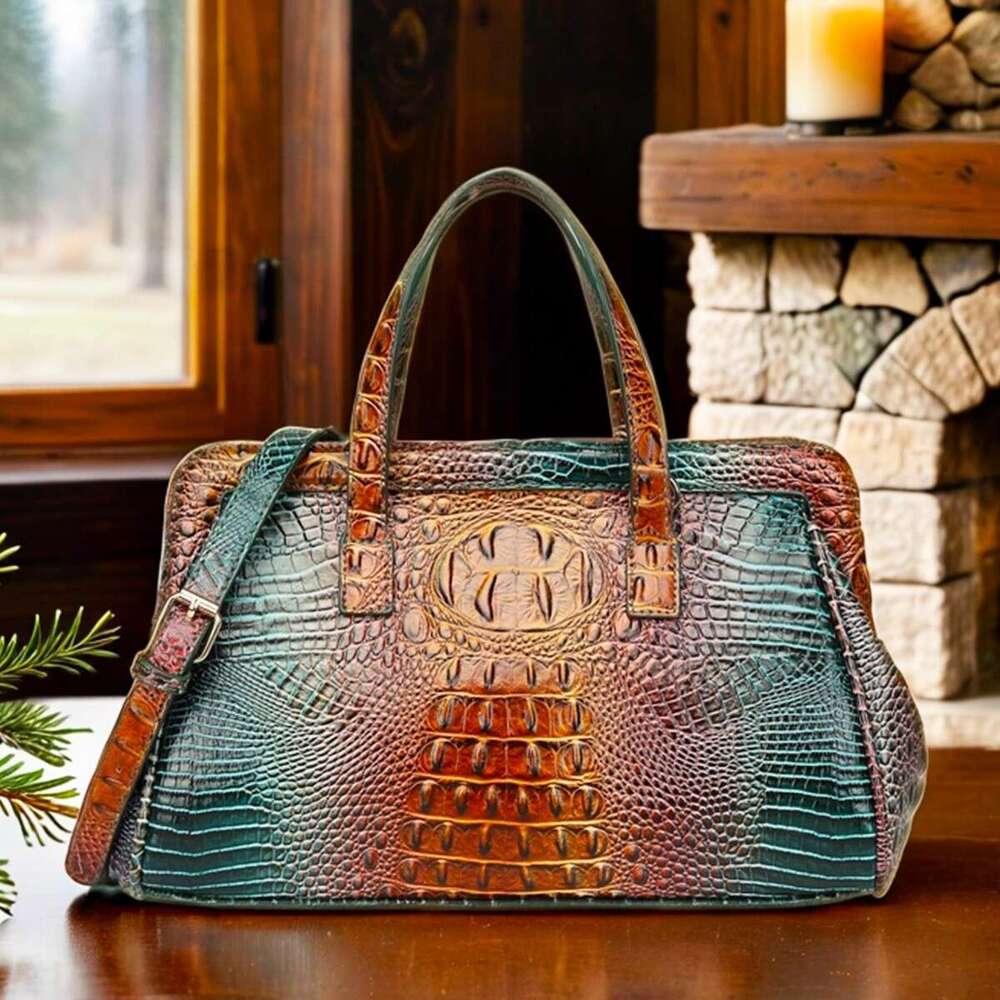 European and American Retro Middle Eastern Cross-Border Amazon Independent Station Handheld Crossbody Women's Bag Multi-Color Crocodile Pattern B