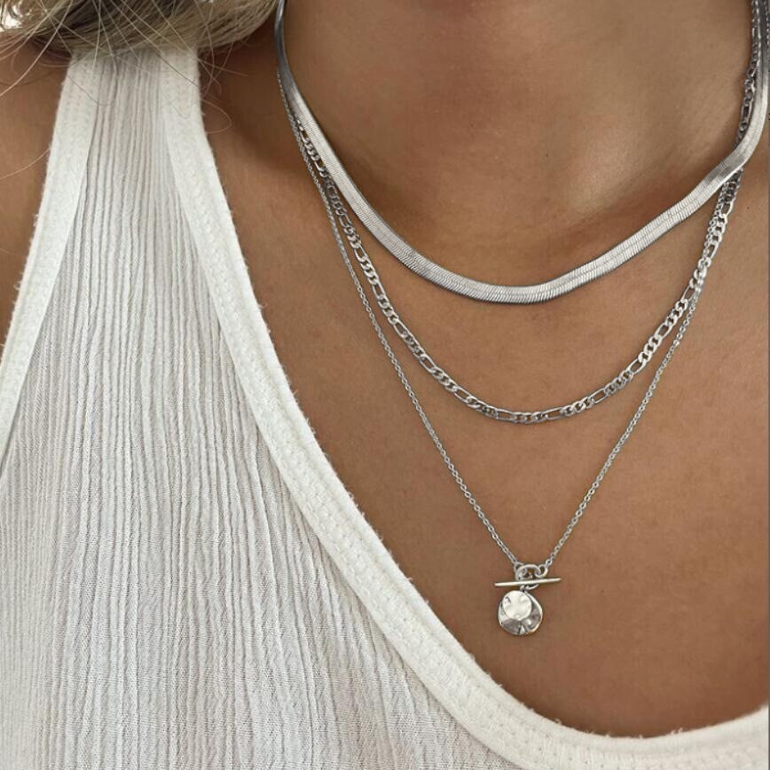 Luxury Brand Designer Jewelry European And American Hot-Selling Jewelry Coin Snake Bone Chain Three-Layer Necklace For Women Vintage Multi-Layer Coin 