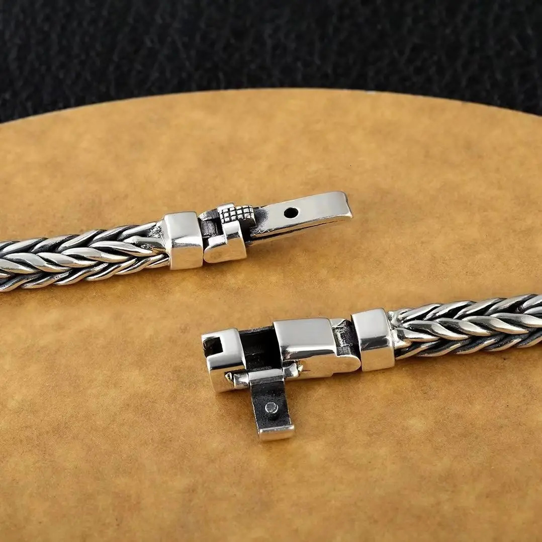 100 S925 Sterling Silver Handmade Woven Retro Domineering Style Personality Keel Man Woman Pure S925 Silver Bracelet Jewelry 260107