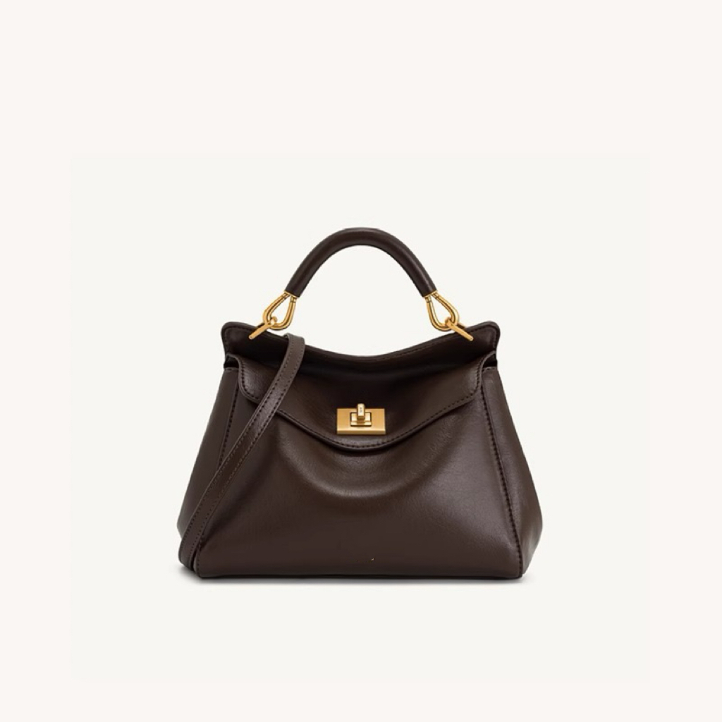 New handbag buckle shoulder bag high-end light luxury versatile women's bag large capacity shoulder bag handbag fashion bag top layer made of cow