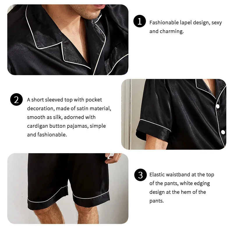 Men Satin Pajama Set Sleepwear for Man Summer Short Sleeve Button-Down Shirt Shorts Pajamas 2 Piece Home Clothes Short Suit260108ww