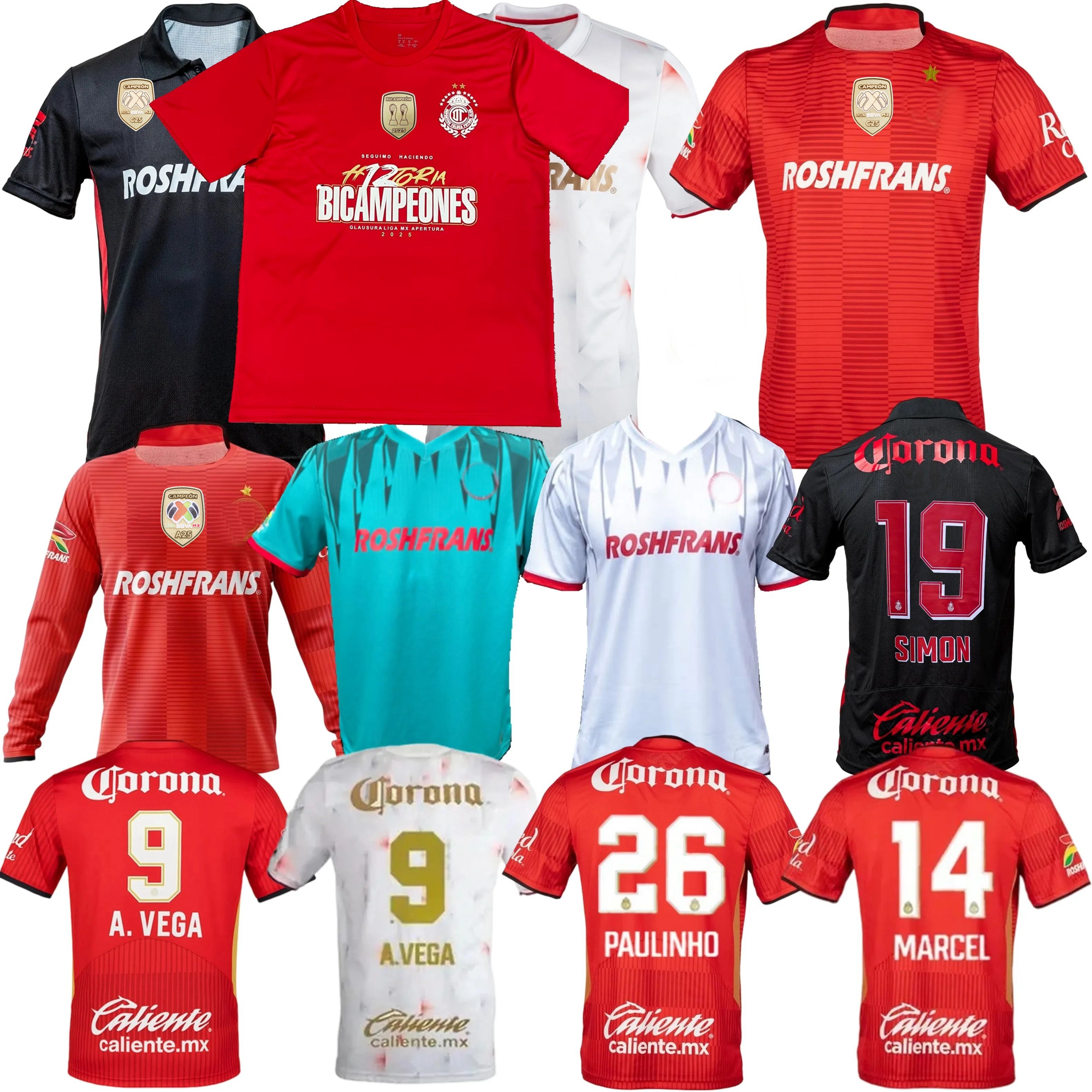 2025 2026 Deportivo Soccer Jerseys Toluca A.VEGA J.ANGULO DOMINGUEZ MARCEL F.PEREIRA J.GALLARDO MORALES HELINHO football men kids shirt