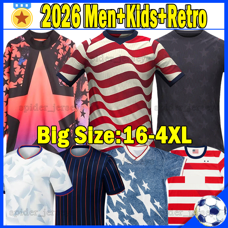 XXXL 4XL United States World Cup 2026 Soccer Jerseys USAS ARFSTEN BALOGUN PEPI WRIGHT ROLDAN TILLMAN Men Uniforms 26 27 AARONSON REYNA Retro Football Shirts kids kits