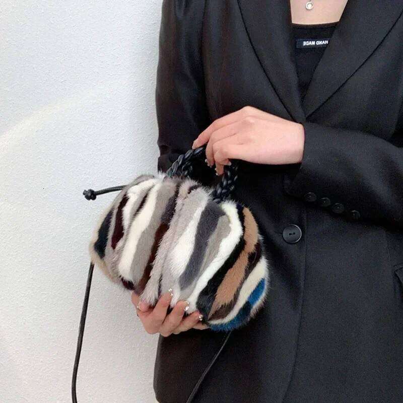 Luxury shoulder bag Hobo brand natural mink leather plush casual women's handbag winter fashion exquisite shopping bag SENYY