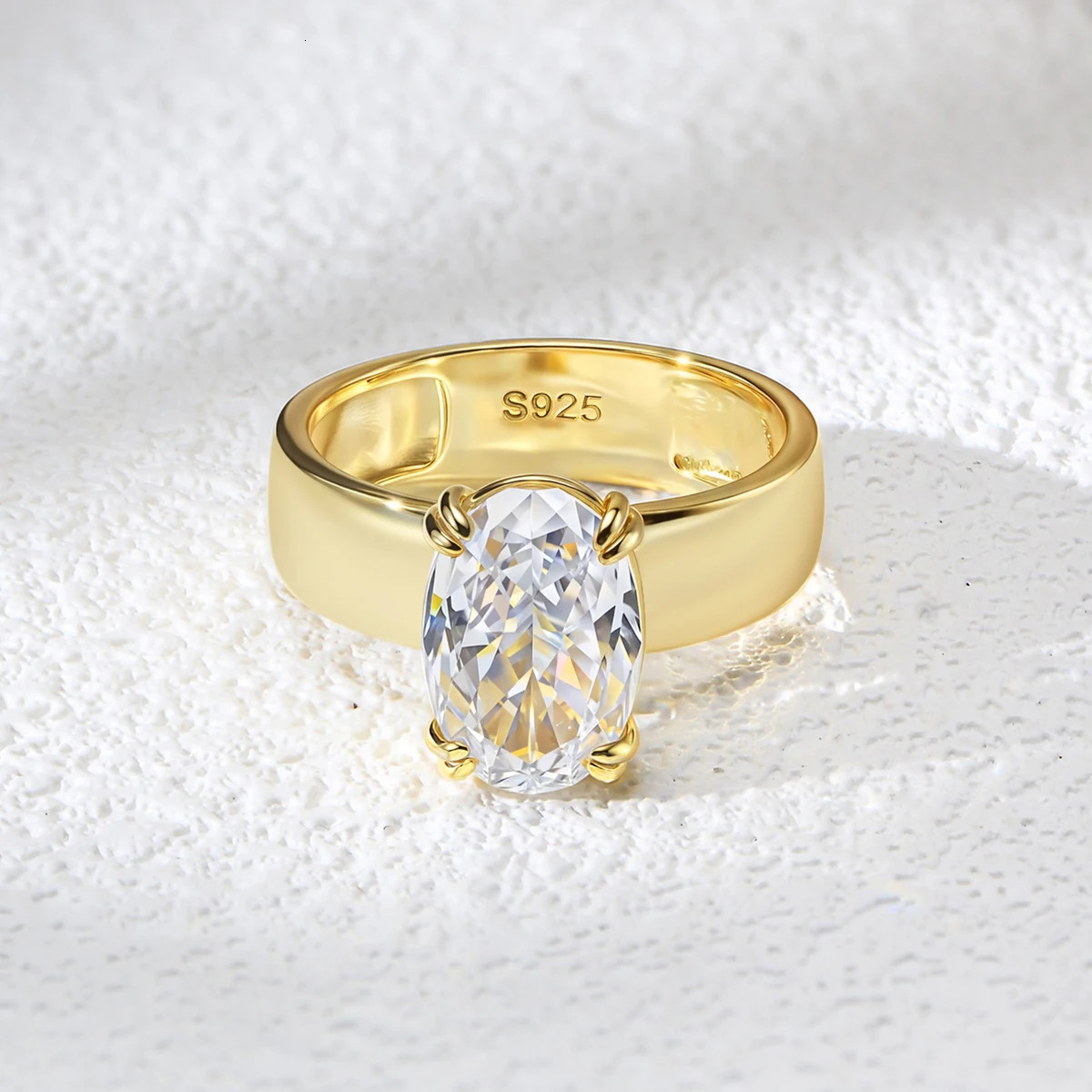 Thick Band 925 Sterling Silver 14k gold plated Oval Solitaire Zirconia Engagement Ring for women jewelry 260107