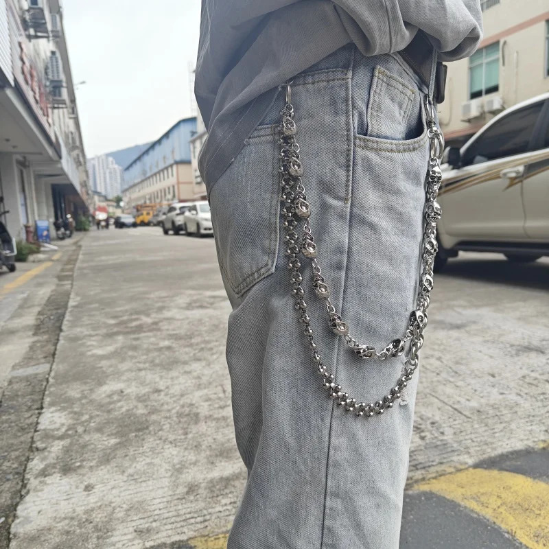 Original DIY Skull Pants Chain Stainless Steel Round Beads Combination Locomotive Chain Punk Men And Women Accessories 260107