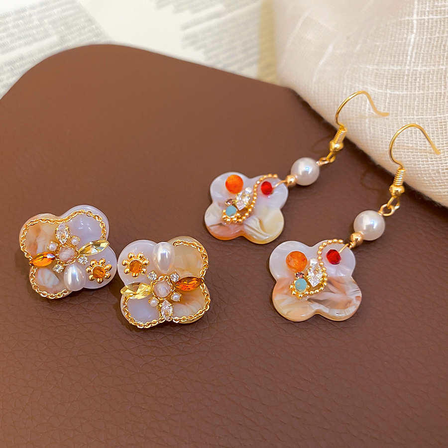 Monet Garden Oil Painting Style Freshwater Pearl Vintage High-end Ear Clips for Women 2026 New Earrings - view 5