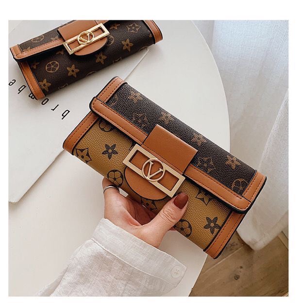 Free Shipping 2026s New Fashion Print Design Women's Wallet Trendy Versatile Portable Coin Purse Multi Card Slots Large Capacity Brown Yellow Lon