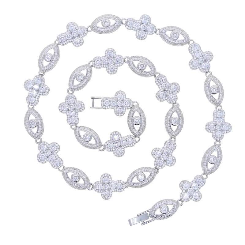 2026 new men's ice crack texture micro-inlay VVS moissanite cross evil eye pendant chain rapper necklace pendant
