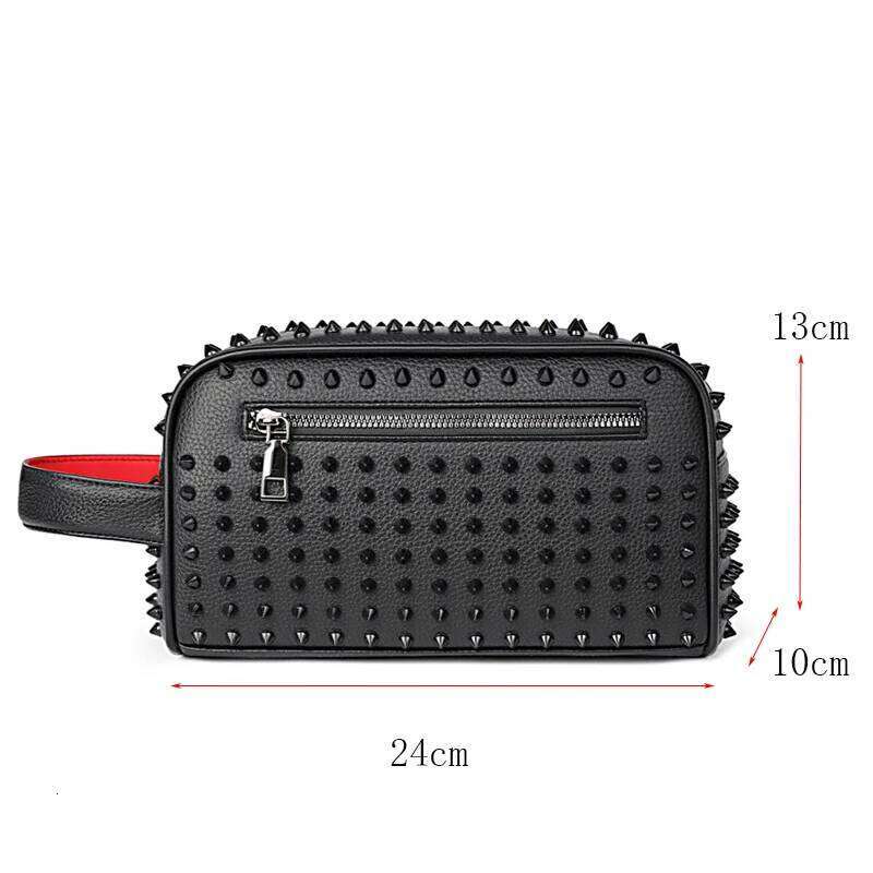 Fashion Rivet Design Bag High Quality PU Leather Clutch Bags Money Purse For Cyberpunk Style Waist Strap Men Wallets Sac High Quality Luxury Bag