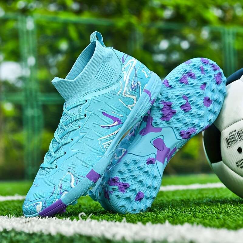 ZULINNA Men S Lightweight Professional Soccer Cleats Turquoise Purple Gradient Design Durable PU Upper Rubber Sole Lace Up Training Shoes For Football