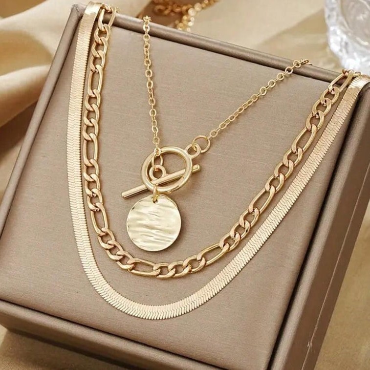 Luxury Brand Designer Jewelry European And American Hot-Selling Jewelry Coin Snake Bone Chain Three-Layer Necklace For Women Vintage Multi-Layer Coin 