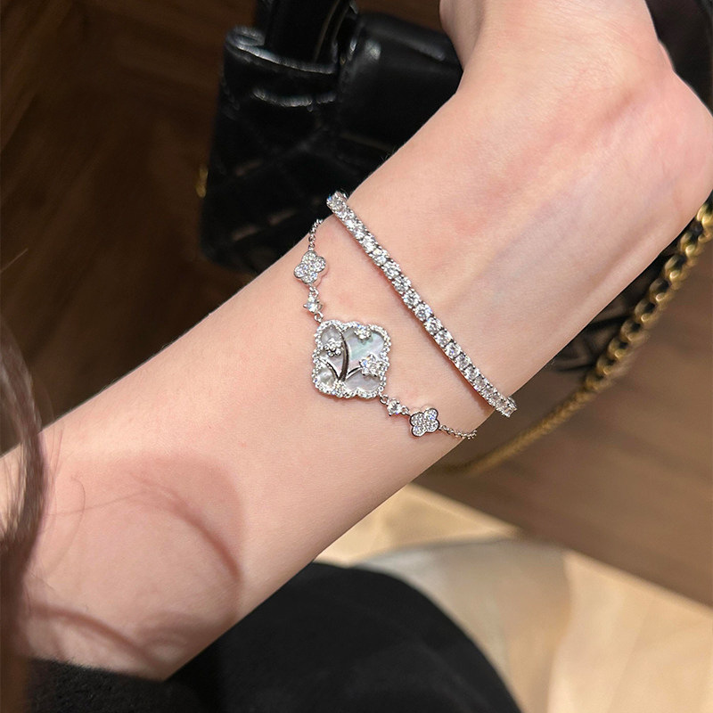 New Chinese Sparkling Four-Leaf Flower Window Bracelet Cool National Style Light Luxury Niche Exquisite Hand Jewelry - view 3
