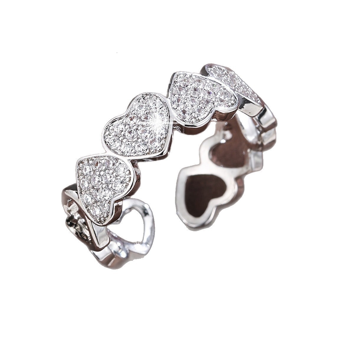 Luxury Brand Designer Jewelry Light Luxury High-End European And American Commuting Fashion Heart Ring Open Ring Inlaid Zircon Women's Ring - view 6