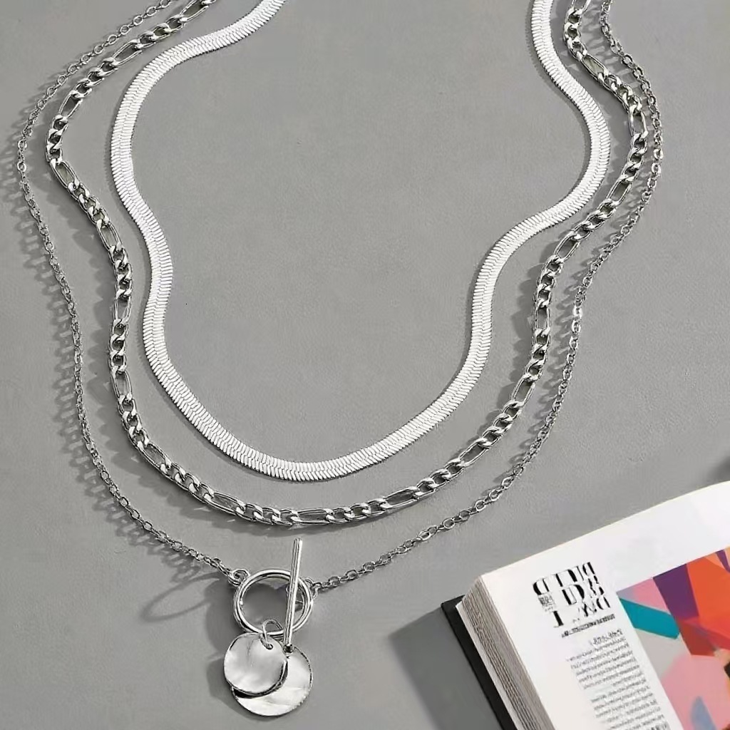 Luxury Brand Designer Jewelry European And American Hot-Selling Jewelry Coin Snake Bone Chain Three-Layer Necklace For Women Vintage Multi-Layer Coin 