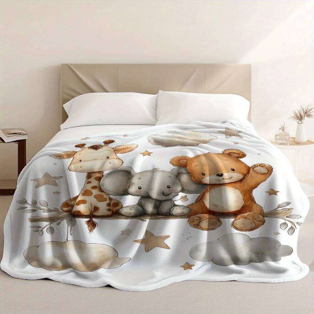 VIKAMA Cartoon Forest Animal Print Blanket, Soft Warm, Washable, For Bedroom, Living Room Sofa And Afternoon Nap Blanket XJ260112