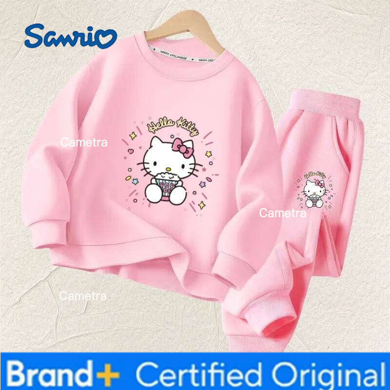 Sanrio Autumn Baby Girl Clothes Set Children Hello Kitty Cartoon Print Sweatshirt and Pants 2 Pieces Kid Long Sleeved Suit H260112