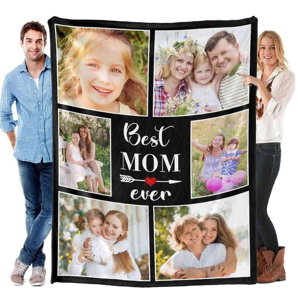 Blanket Custom Fleece Throw with 6 Photos Customized Mothers Day Birthday Gifts for from Daughter Son Best Mom Ever Blankets XJ260112