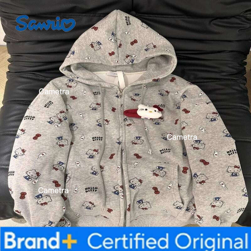 Sanrio Girl Loves The Full Printed Hello Kitty Sweet Style Hooded Sweatshirt for Students Loose Casual Versatile Cardigan Jacket H260112
