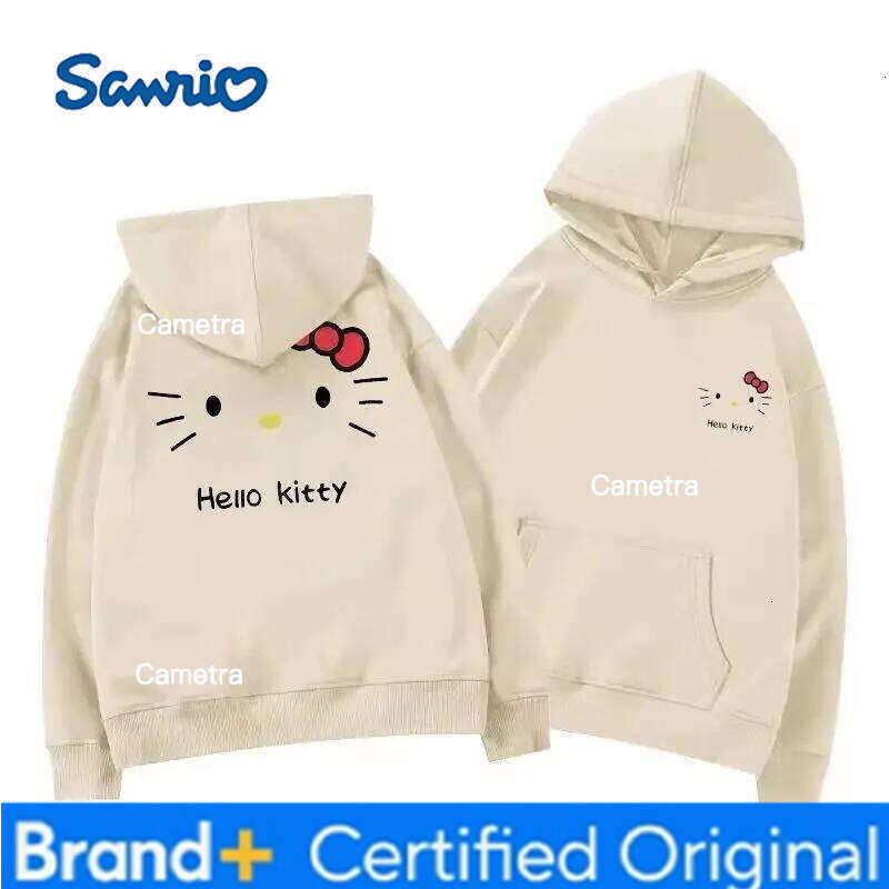 Sanrio Hello Kitty Hoodie Silver Fox Plush Japanese Style Print Women's Autumn Winter Loose Versatile Trendy Fashion Outerwear H260112