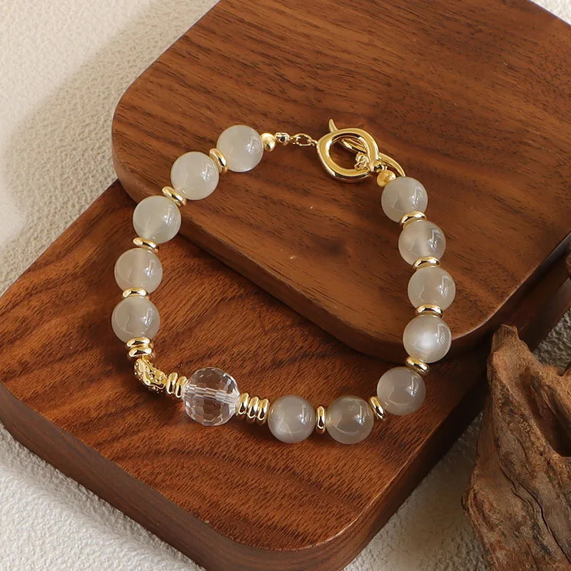 Minar Delicate Natural Stone Crystal Glass Beads Elastic Strand Bracelets for Women 14K Real Gold Plated Copper Accessories 260107
