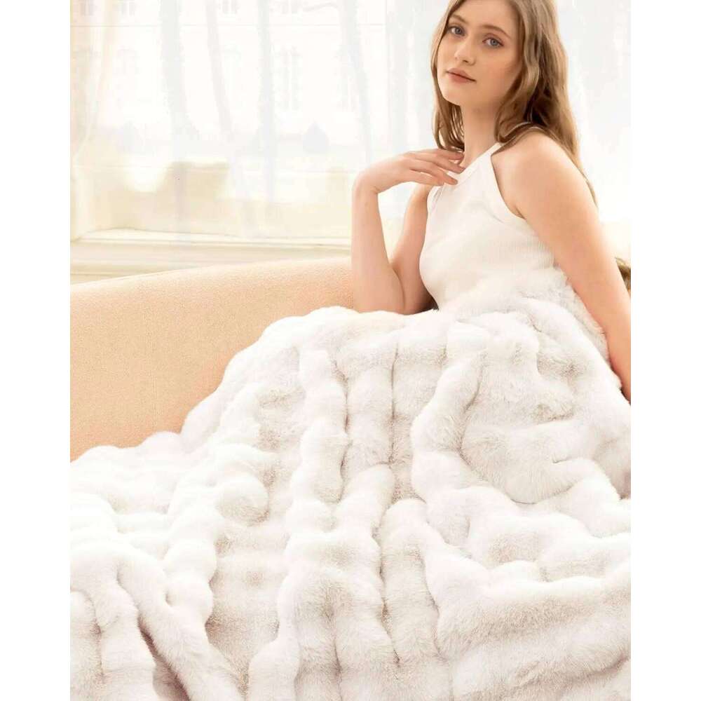 Cozy Faux Rabbit Fleece Blanket | Throw for Bedroom, Guest Living Room, Student Dormito For all season XJ260112