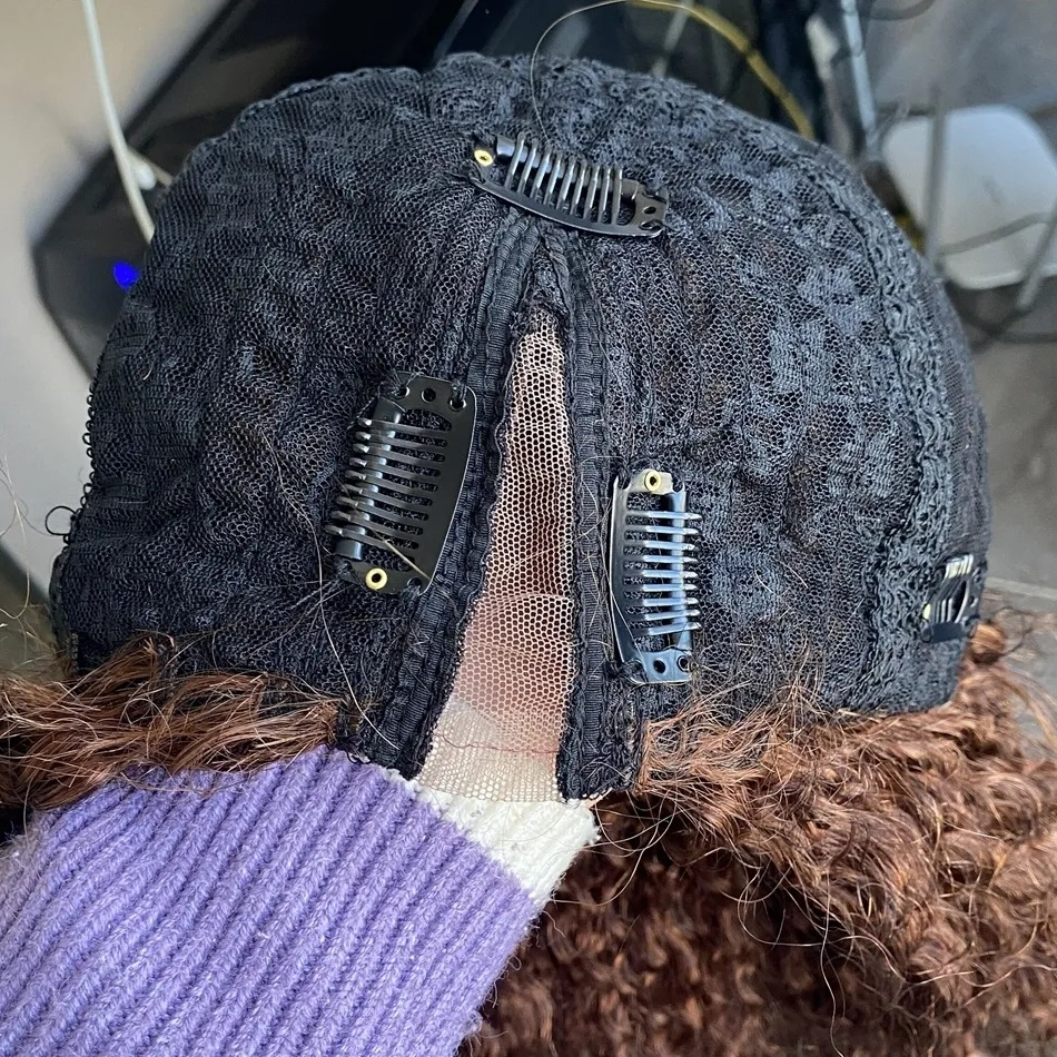 Designer Human Hair woman Wig Natural Straight V Part For Women Easy Wear Highlight Chocolate Brown 1X4 ombre wig Size U Shaped Wig Human Hair With Cl