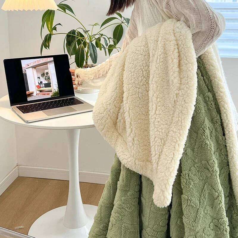 Soft Woolen Bedding Sofa, Warm Lamb Velvet Flannel Cover Blanket for Office, Air Conditioning and Nap XJ260112