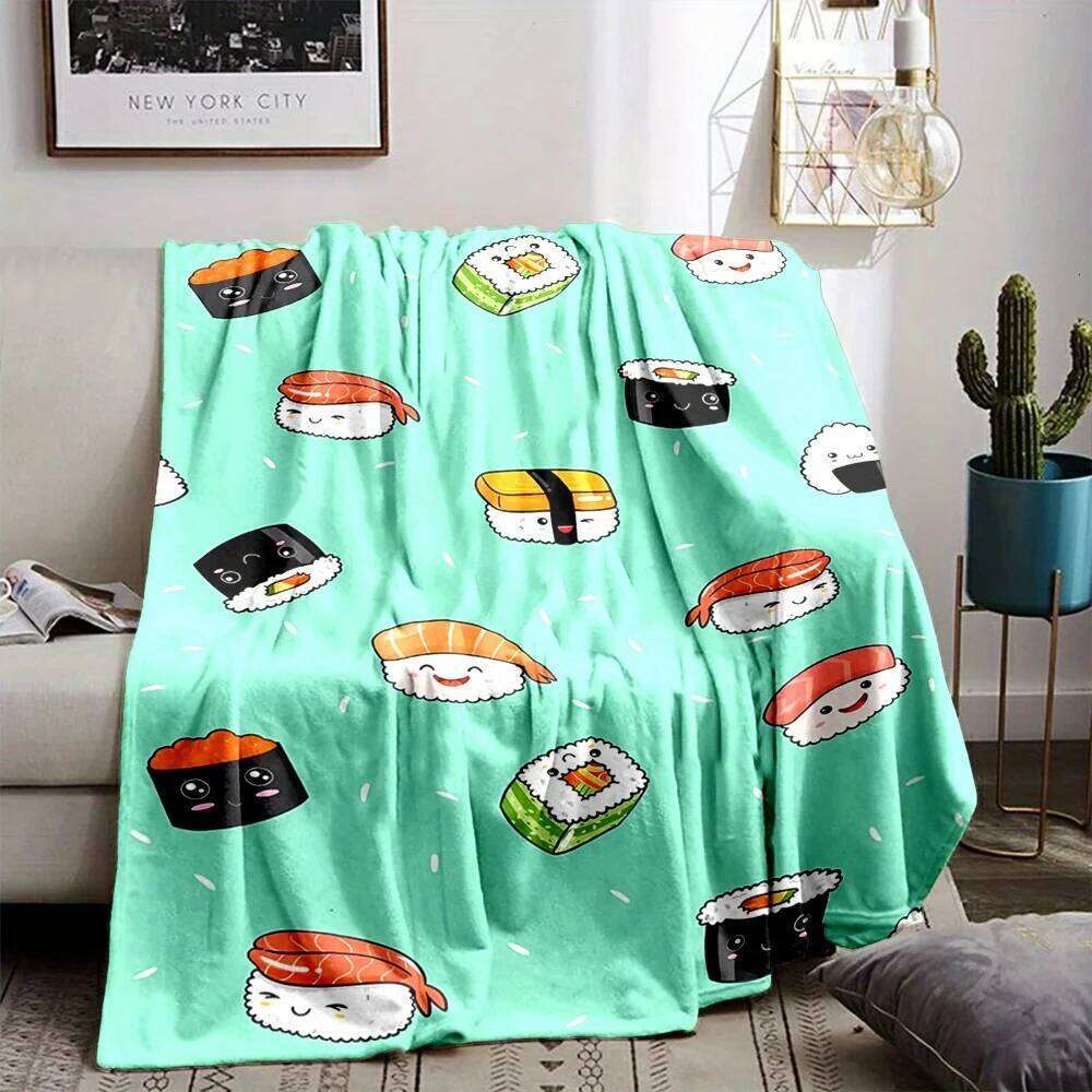 Cozy Cartoon Sushi Print Flannel Throw Blanket Perfect for Couch, Bed, Office Naps & Travel | Unique Wearable Gift Idea XJ260112