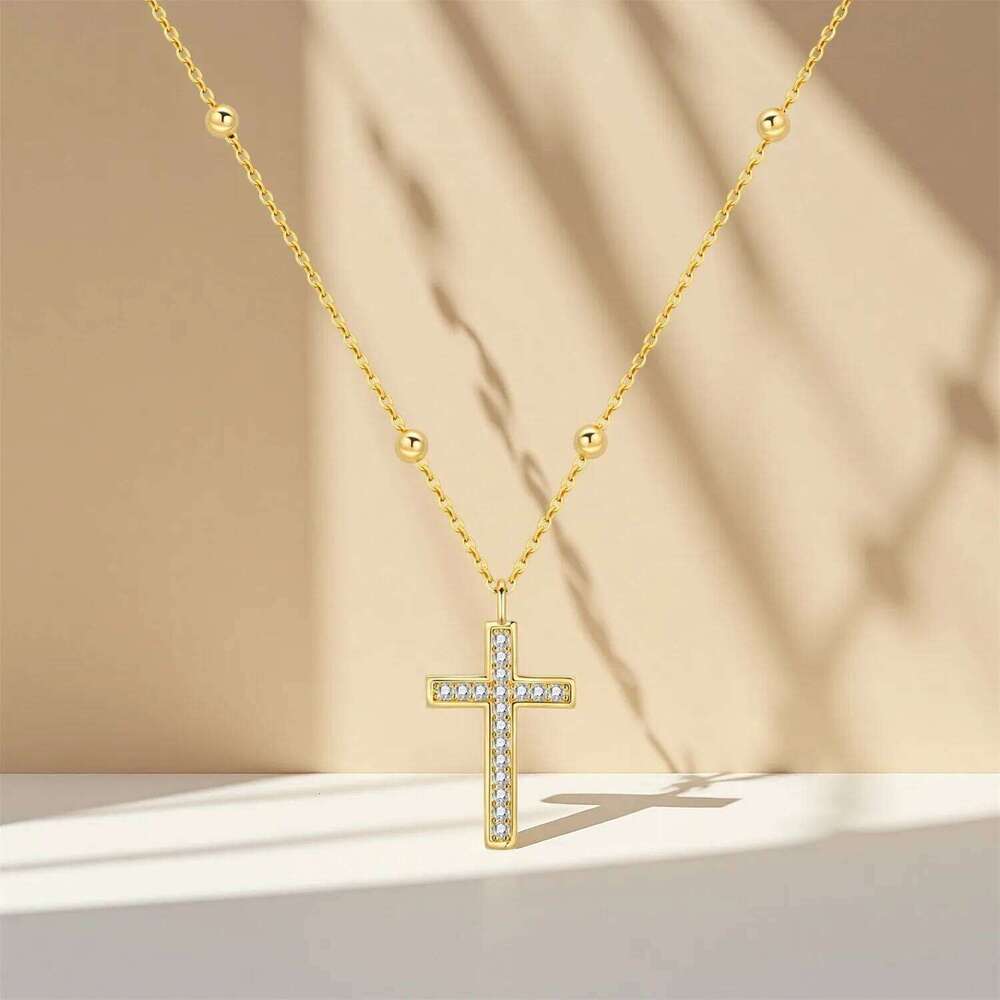 Orstarry 925 Sterling Silver Gold Inlaid Stone Cross Pendant Necklace for Women Birthday Gifts Fashion Fine Jewelry H260112