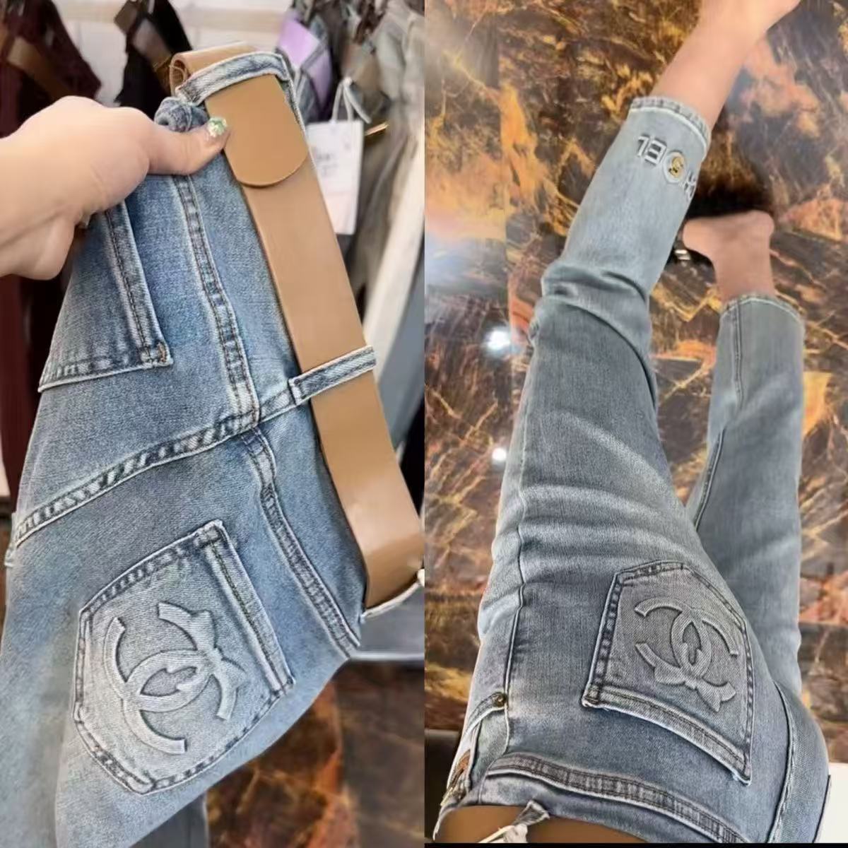 Women's Jeans Embroidery High Waisted Woman Street Fashion Sexy Vintage Women Casual Tight Washed Pants