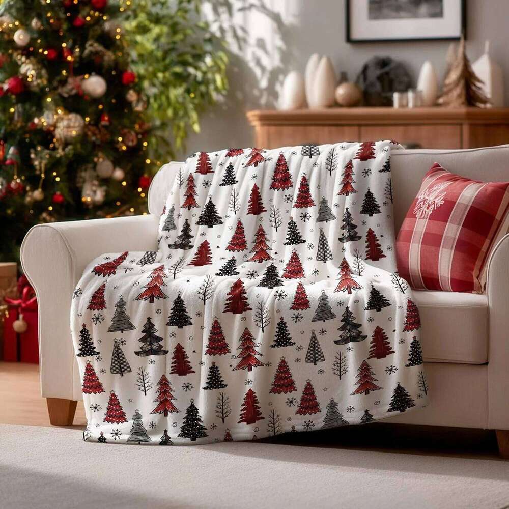 Christmas Flannel Blanket Throw Red Reindeer Soft Fuzzy Plush Cozy Blankets Couch Sofa Bed Lounging Ideal Gifts for FAMILY XJ260112