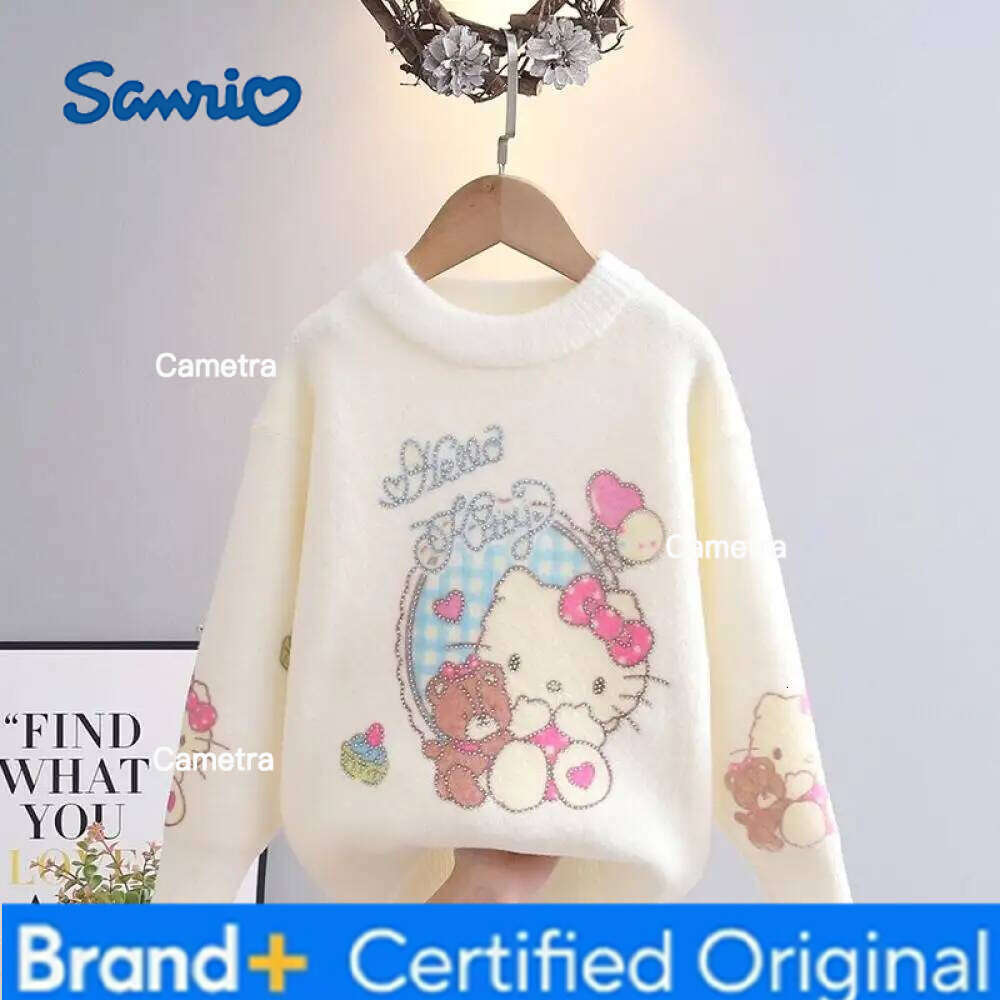 Sanrio Girls Coat Hello Kitty Kuromi New Autumn Winter Tops My Melody Cartoon Pullover Base Shirt Kawaii Kids Sweater H260112