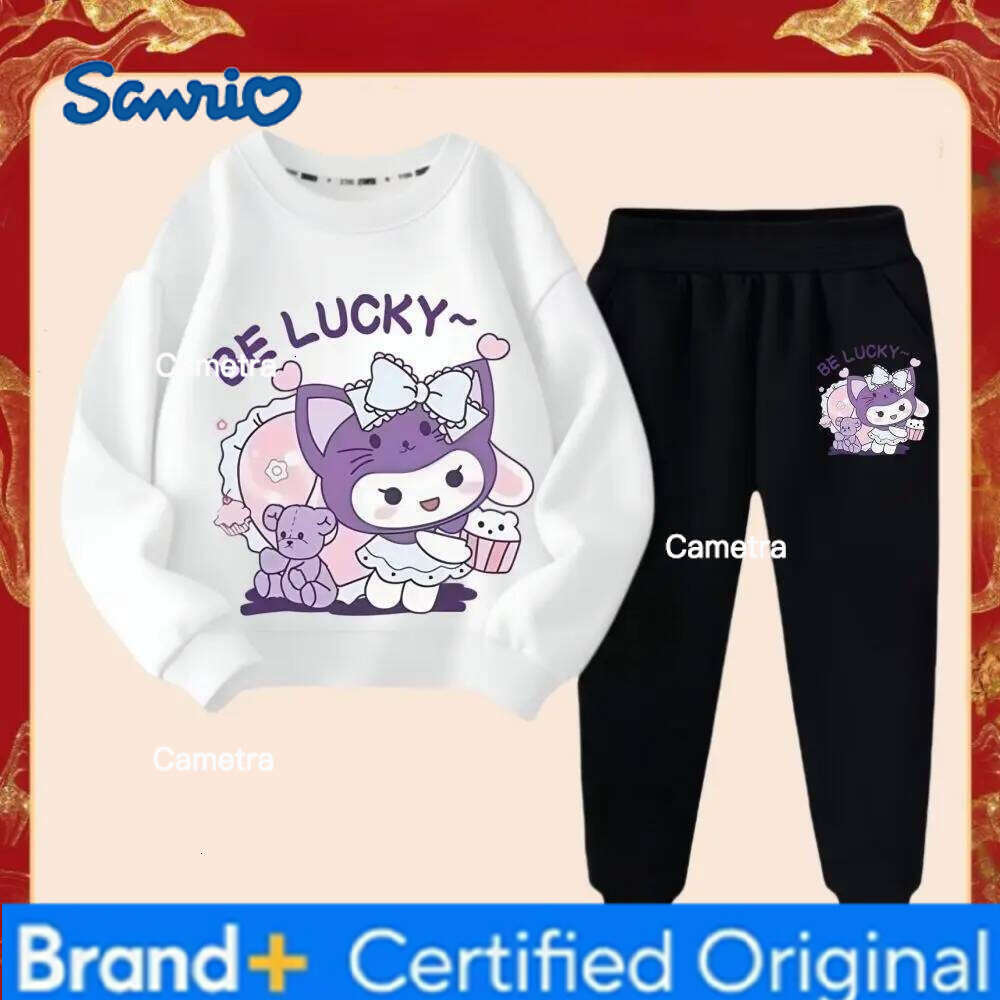 Sanrio 2025 Spring New Kid's Cartoon Kuromi Clothing Sets Children's Hoodies and Long Pants Two Piece Suit for Girl Casual Sweatsuit H260112