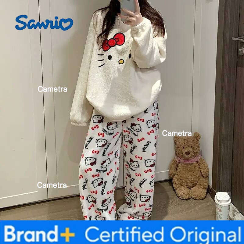 Sanrio Cartoon Hello Kittys Cute Warm Coral Velvet Women's Pajamas Winter Thickened Student Sleepwear Anime ed Plush Loungewear H260112