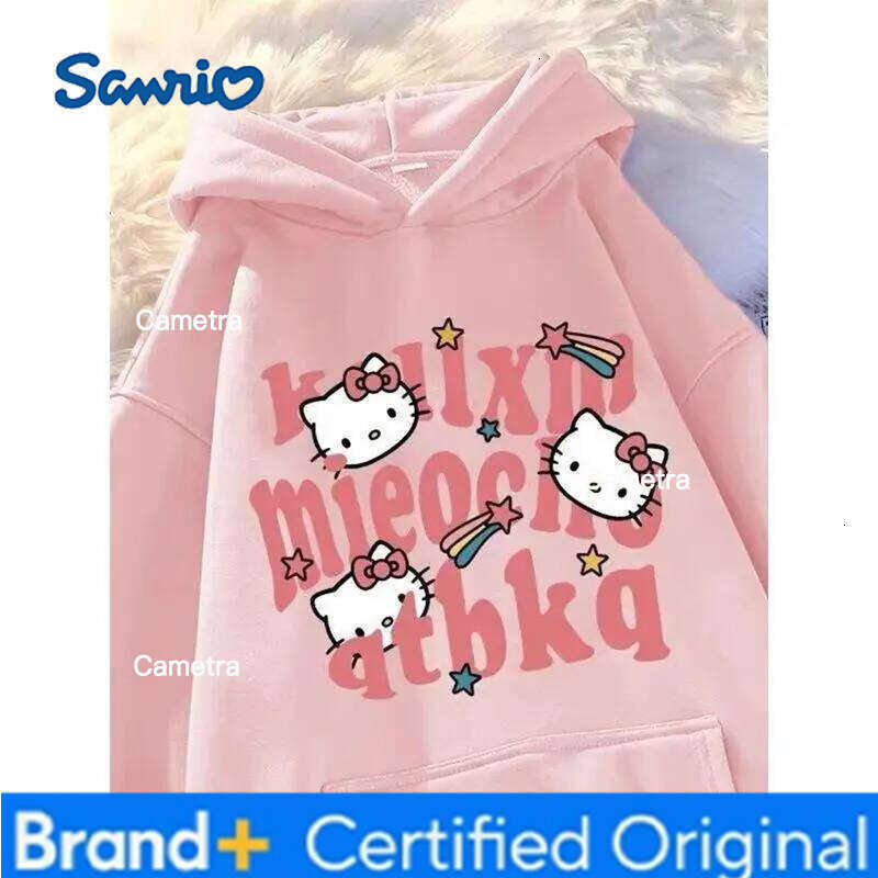 Sanrio Hello Kitty Hoodie Silver Fox Plush Japanese Trendy Print Loose Women's Students Autumn Winter Fashion Casual Sweatshirt H260112
