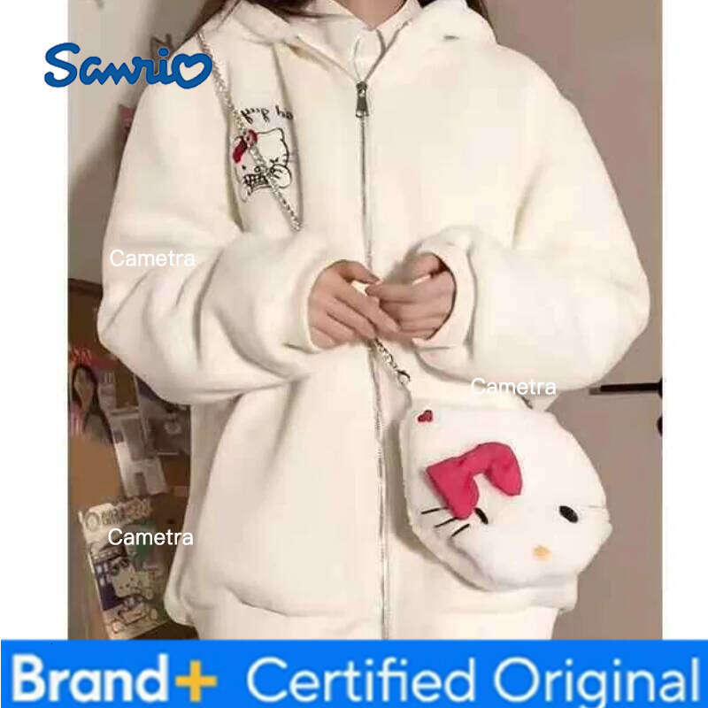 Sanrio Girl Coat Hello Kitty Kawaii Anime Fashion Winter Student Hooded Zipper Keep Warm Thick Children Clothing Christmas Gift H260112