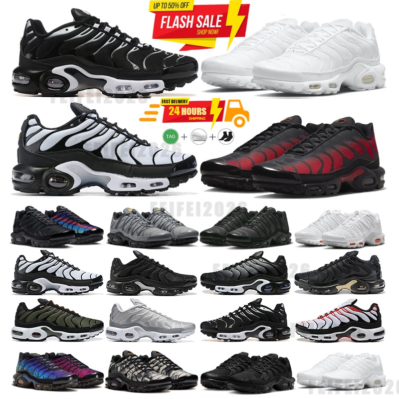 " 2026 Designer TN Plus trainers Running Shoes Classic Outdoor Run Shoes tns Black White Sport Shock Sneakers Men requin Olive Silver In Metallic With Box tnss