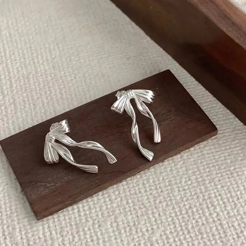 925 Sterling Silver Bow Knot Earring for Women Texture Tassels Sweet Romantic Korean Jewelry Gift Drop 260107