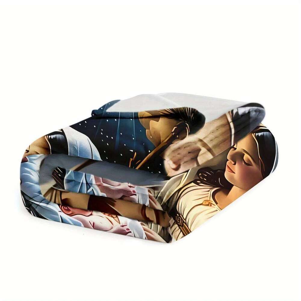 Jesus Manger Christmas Blanket Soft Flannel Throw for Sofa Bed Office Travel Camping - All-Season Starry Night Theme Gift XJ260112