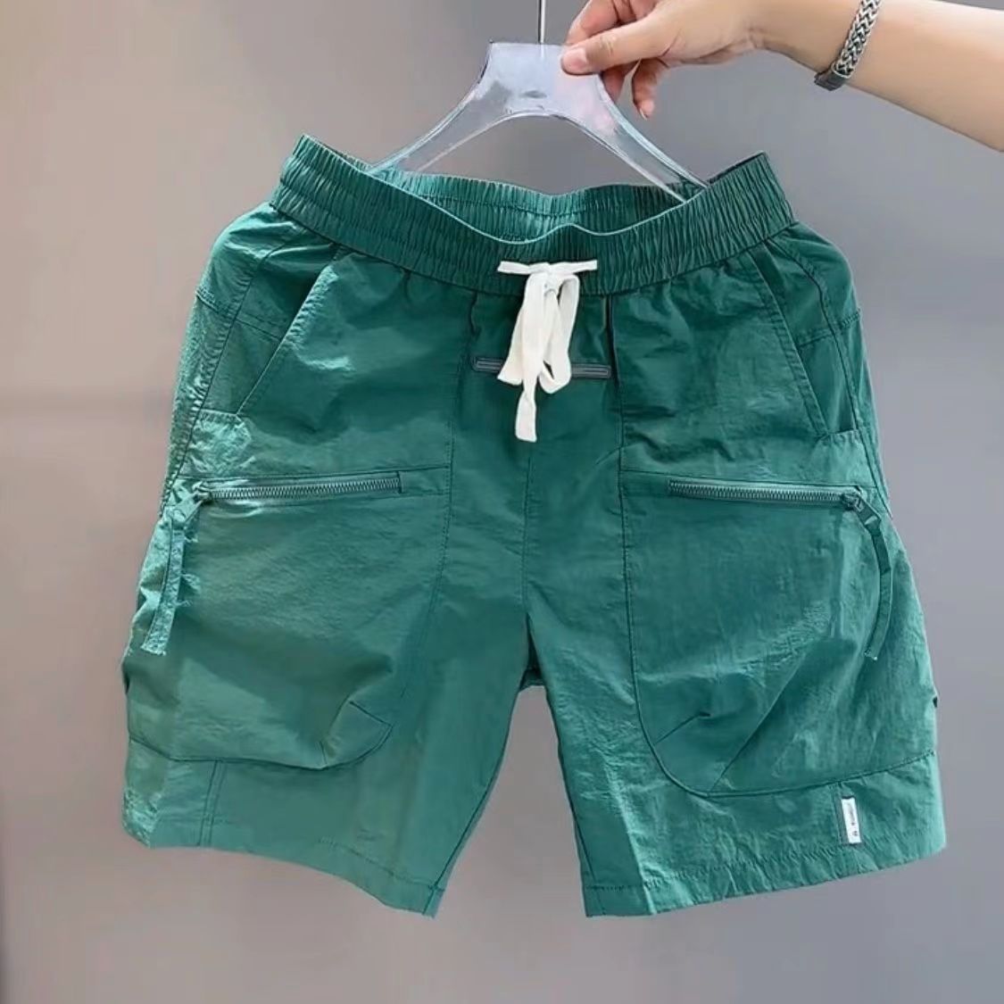 Summer Men's Loose Street Casual Shorts Elastic Waist Solid Pockets Patchwork Trend Shorts Fashion High Street Men Clothing